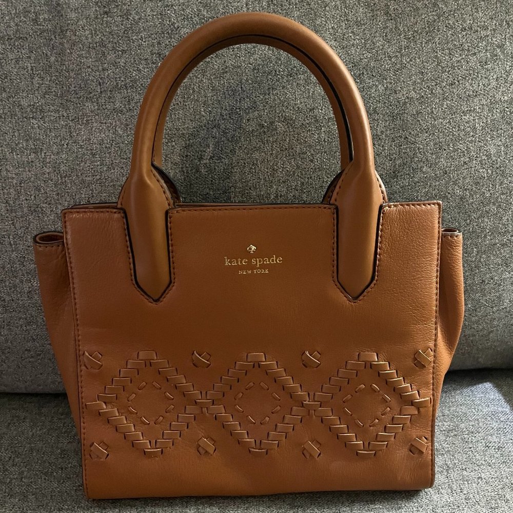Kate Spade Warm Cognac Leather Flynn Street Small Meriwether Satchel Bag